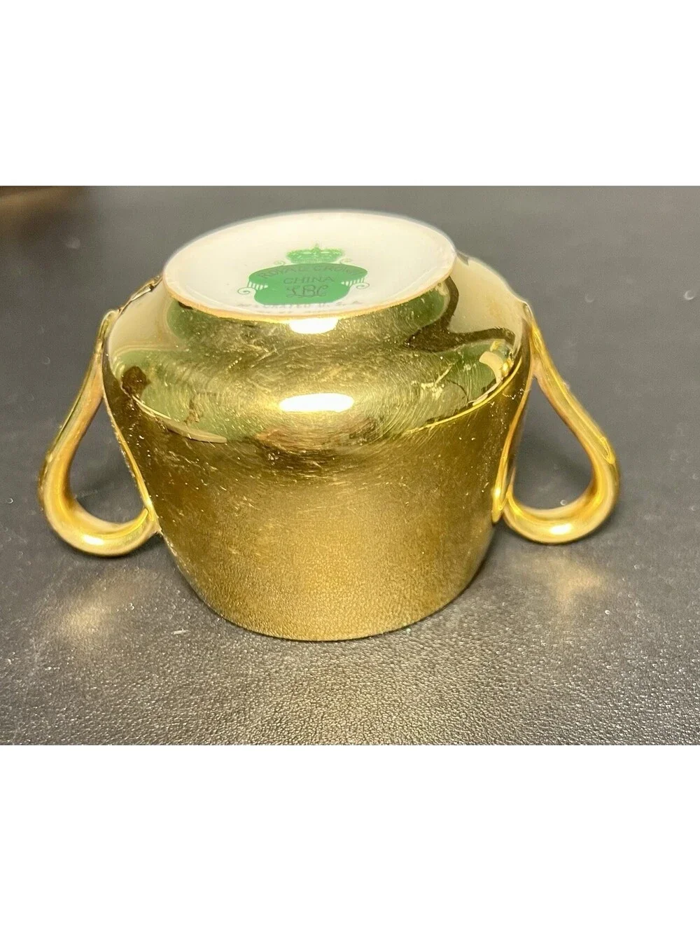 Royal Crown China LBC USA 1950s 22kt Gold Creamer Sugar Bowl Set, 3x2.75”